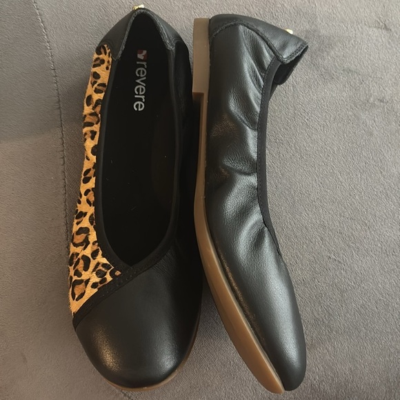 Revere Nairobi Ballet Leopard Print Black ballerina Flats size 40 - Picture 6 of 10